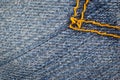 Blue denim fabric with visible details. textura or background