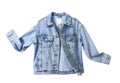 Blue denim jacket, jean coat isolated.Fashion teenager clothing. Women`s men`s sportwear studio shot