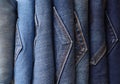 Row of Blue Denim Jeans in a Variety of Shades Royalty Free Stock Photo