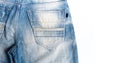 Blue denim jeans with seam texture banner with copy space for text design background. Canvas denim fashion jeans and pocket