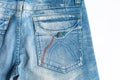 Blue denim jeans with seam texture banner with copy space for text design background. Canvas denim fashion jeans and pocket