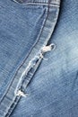 Blue denim jeans torn leg close up Royalty Free Stock Photo