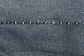 Blue denim macro texture with seam for jeans background Royalty Free Stock Photo