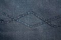 Blue denim macro texture with seam for jeans background Royalty Free Stock Photo
