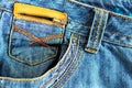 Blue denim malvina jeans, closeup. Fashion background.