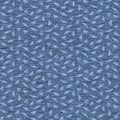 Blue denim marl seamless pattern with patterned leaves. Jeans texture fabric textile. Vector dyed cotton melange t shirt all over