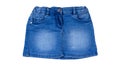 Blue denim mini skirt isolated on white background Royalty Free Stock Photo