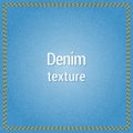 Blue denim texture background. A square piece of denim with stitching Royalty Free Stock Photo