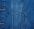 Blue denim texture. Closeup of denim jacket elements. Back for banner, poster or adrift Royalty Free Stock Photo