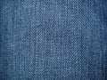 Blue denim. Texture of cotton coarse material. A fragment of a natural rag indigo. Vertical furrows, dark and light threads,