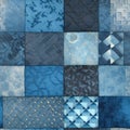 Blue Denim Textured Patchwork Design with Various Patterns