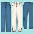 Blue denim vector set - illustration of basic types of men jeans on white background