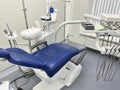 A blue dental chair in a dental office Royalty Free Stock Photo