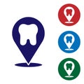 Blue Dental clinic location icon isolated on white background. Set icons in color square buttons. Vector Royalty Free Stock Photo