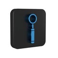 Blue Dental inspection mirror icon isolated on transparent background. Tool dental checkup. Black square button.