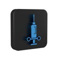 Blue Dental medical syringe with needle icon isolated on transparent background. Black square button.