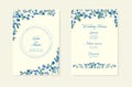 Blue derry vector frames. Hand painted branches, leaves and beeries on white background. Greenery wedding simple Royalty Free Stock Photo