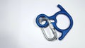 Blue descender and carabiner