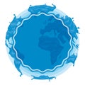 Blue design with liquid continents and round label template, Vector illustration Royalty Free Stock Photo