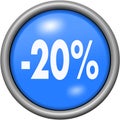 Blue design 20 percent in round 3D button