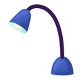 Blue desk lamp with curved neck and modern design. Office light, reading lamp with texture. Workspace illumination