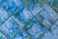 Blue diagonal square ceramic floor tiles with abstract pattern, mosaic texture background Royalty Free Stock Photo