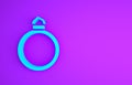 Blue Diamond engagement ring icon isolated on purple background. Minimalism concept. 3d illustration 3D render Royalty Free Stock Photo