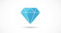 Blue diamond icon with geometric facets centered on a white background. The di Royalty Free Stock Photo