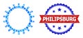 Blue Jevel Composition Gear Icon and Grunge Bicolor Philipsburg Stamp