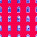 Blue Dictaphone icon isolated seamless pattern on red background. Voice recorder. Vector Royalty Free Stock Photo