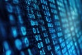 Blue digital binary code streaming on a computer screen, creating a futuristic and high-tech background Royalty Free Stock Photo