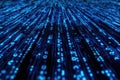 Blue digital binary code streaming on a computer screen, creating a futuristic and high-tech background Royalty Free Stock Photo