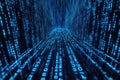 Blue digital binary code streaming on a computer screen, creating a futuristic and high-tech background Royalty Free Stock Photo