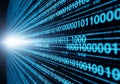 Blue digital binary code streams with bright light source Royalty Free Stock Photo