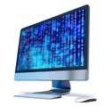 blue digital binary data on computer screen isolated on white background, detailed, png