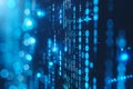 Blue digital binary data streams across the computer screen, creating an intriguing technological ambiance, Generated AI Royalty Free Stock Photo