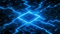Blue Digital Circuit Board with Glowing High-Tech Microchip Patterns Royalty Free Stock Photo