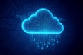 Blue Digital Cloud Icon with Circuit Board Patterns and Data Streams on Dark Background cloud computing Royalty Free Stock Photo