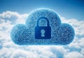 Blue digital cloud with padlock against sky technology Royalty Free Stock Photo
