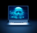 Blue digital cyber hacker on laptop screen 3d illustration Royalty Free Stock Photo