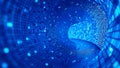 Blue Digital Data Tunnel with Glowing Pixel Grid Technology Background. Royalty Free Stock Photo