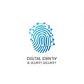 A blue digital fingerprint logo is featured, symbolizing digital identity and security. The Royalty Free Stock Photo