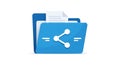 Blue digital folder icon with pages emerging from the top. A white share symbol, Royalty Free Stock Photo