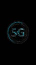 Blue digital 5G letter and circle futuristic HUD elements with generation of connection technology on abstract background vertical Royalty Free Stock Photo