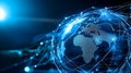 Blue Digital Globe with Futuristic Network Connections and Data Royalty Free Stock Photo