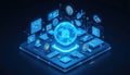 Digital globe surrounded by interface elements and charts representing data Generative AI Royalty Free Stock Photo