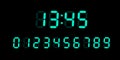 Blue digital glowing numbers set for electronic devices LED screen isolated on black background. Vector Clock display
