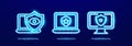 Blue Digital Neon Line Icon Logo Set of Cyber Security. Secure Shield, Trusted Guarantee Protection, Computer Verified Royalty Free Stock Photo