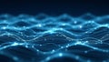 Blue digital network of glowing particles and connecting lines forming waves abstract Royalty Free Stock Photo