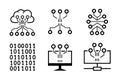 Blue digital network visualization with binary code, matrix of technology connections and data processing, tech line art icon set Royalty Free Stock Photo